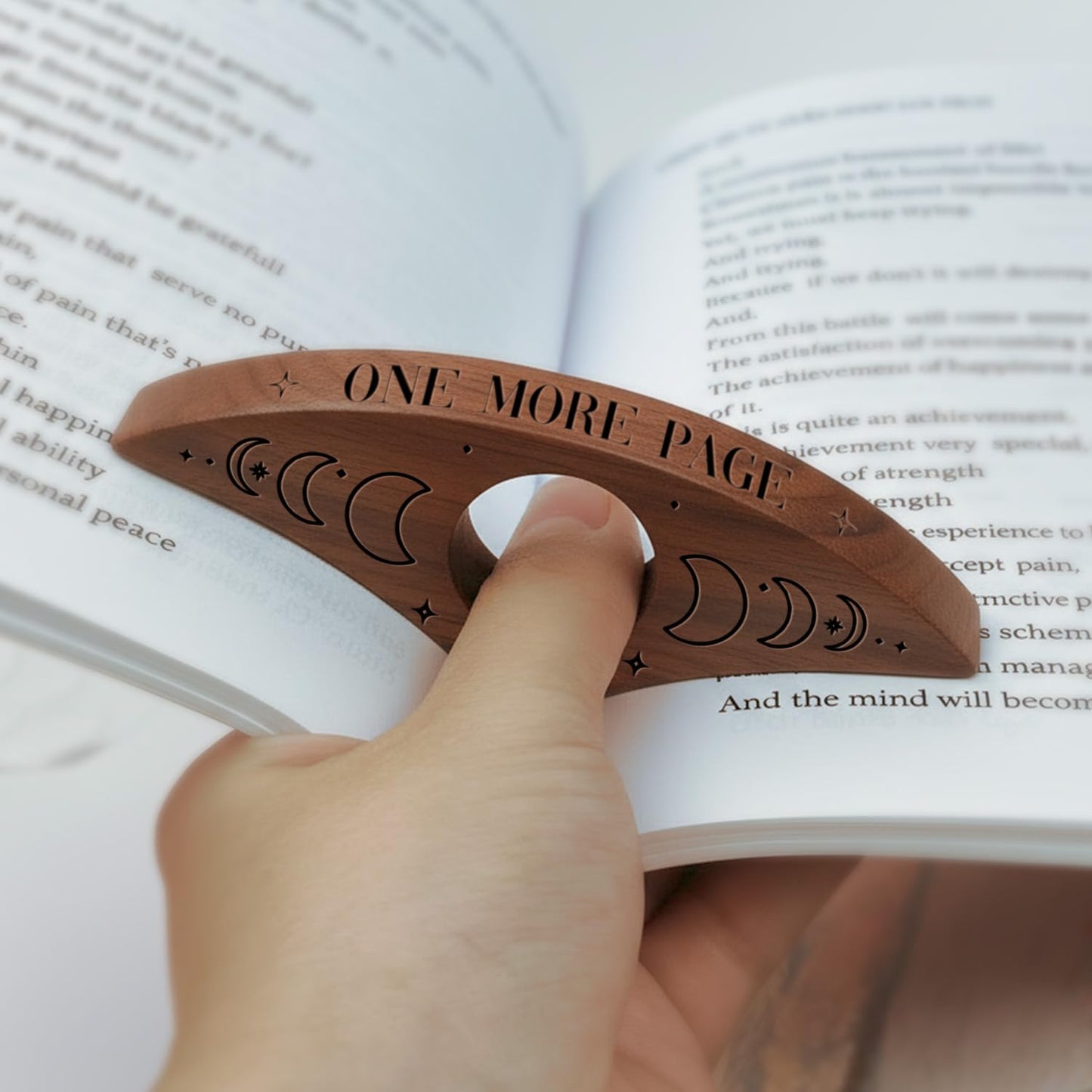 Book Page Holder, Thumb Book Page Holders, Wooden Holder for Readings, Gifts for Book Lovers Teachers Appreciation Gifts, Reading Accessories (Walnut - Just A Girl Who Loves Books)