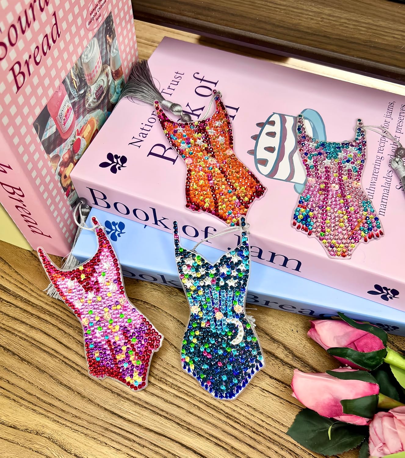 Singer Diamond Painting Bookmarks, 4 PCS Tour Concert Outfit Inspired Diamond Art Bookmark, Sparkles Bodysuit Leotard Touring Musical Gift for Fans