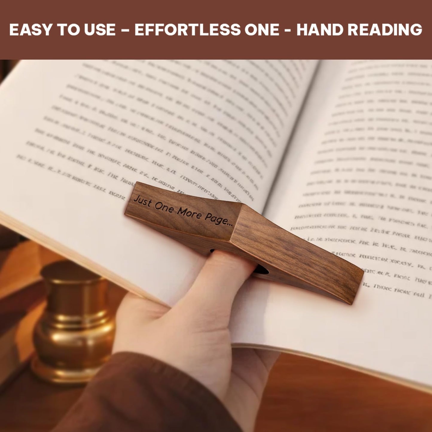 Book Page Holder, Thumb Book Page Holders, Wooden Holder for Readings, Gifts for Book Lovers Teachers Appreciation Gifts, Reading Accessories (Walnut - Just A Girl Who Loves Books)