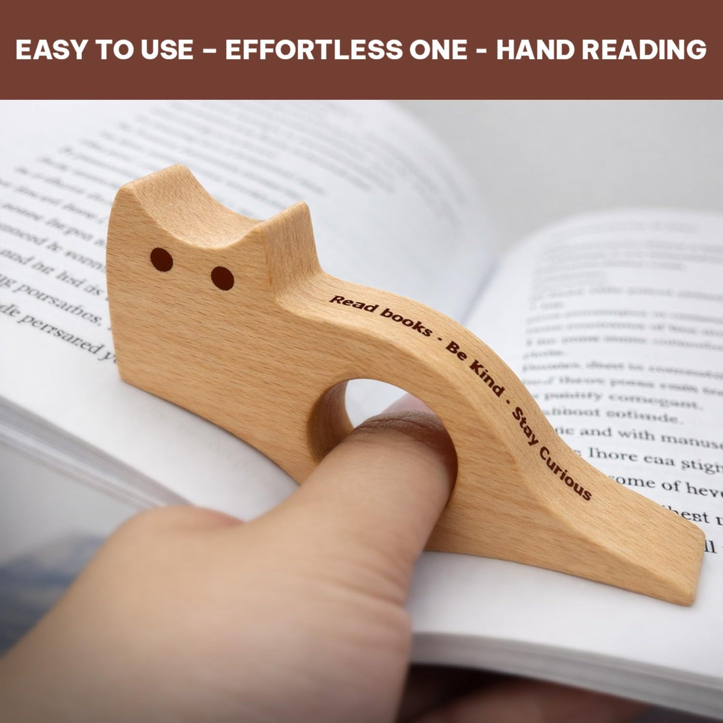 Book Page Holder, Thumb Book Page Holders, Wooden Holder for Readings, Gifts for Book Lovers Teachers Appreciation Gifts, Reading Accessories (Walnut - Just A Girl Who Loves Books)