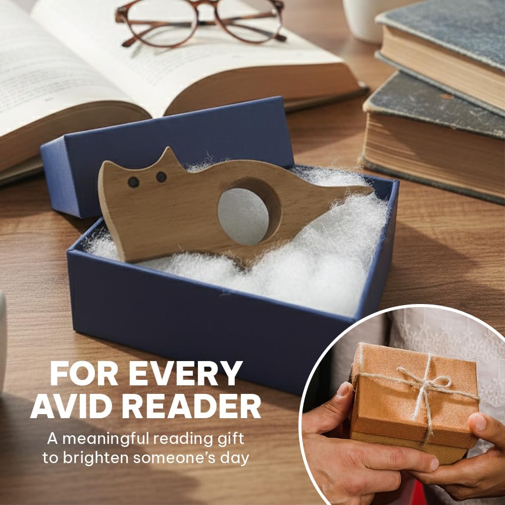 Book Page Holder, Thumb Book Page Holders, Wooden Holder for Readings, Gifts for Book Lovers Teachers Appreciation Gifts, Reading Accessories (Walnut - Just A Girl Who Loves Books)