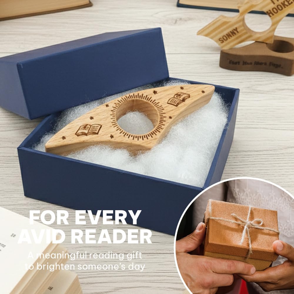 Book Page Holder, Thumb Book Page Holders, Wooden Holder for Readings, Gifts for Book Lovers Teachers Appreciation Gifts, Reading Accessories (Walnut - Just A Girl Who Loves Books)