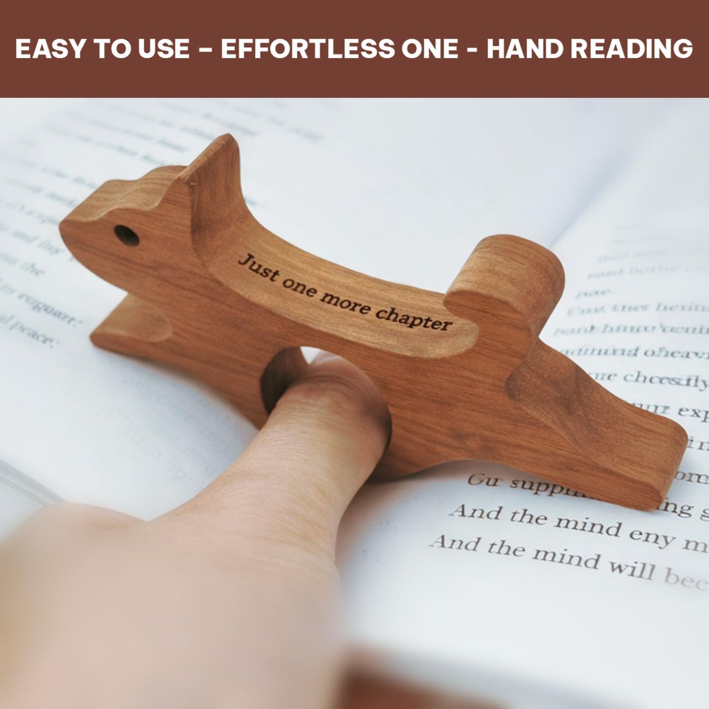 Book Page Holder, Thumb Book Page Holders, Wooden Holder for Readings, Gifts for Book Lovers Teachers Appreciation Gifts, Reading Accessories (Walnut - Just A Girl Who Loves Books)