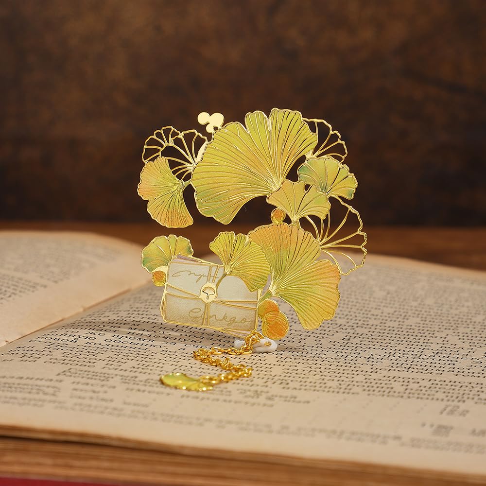 2pcs Bookmark Ginkgo Leaf Theme Elegant Natural Book Marks Set with Tassel, Cute Bookmarks for Writers, Kids, Teens, Men Readers, Reading Accessories Gifts for Book Lovers