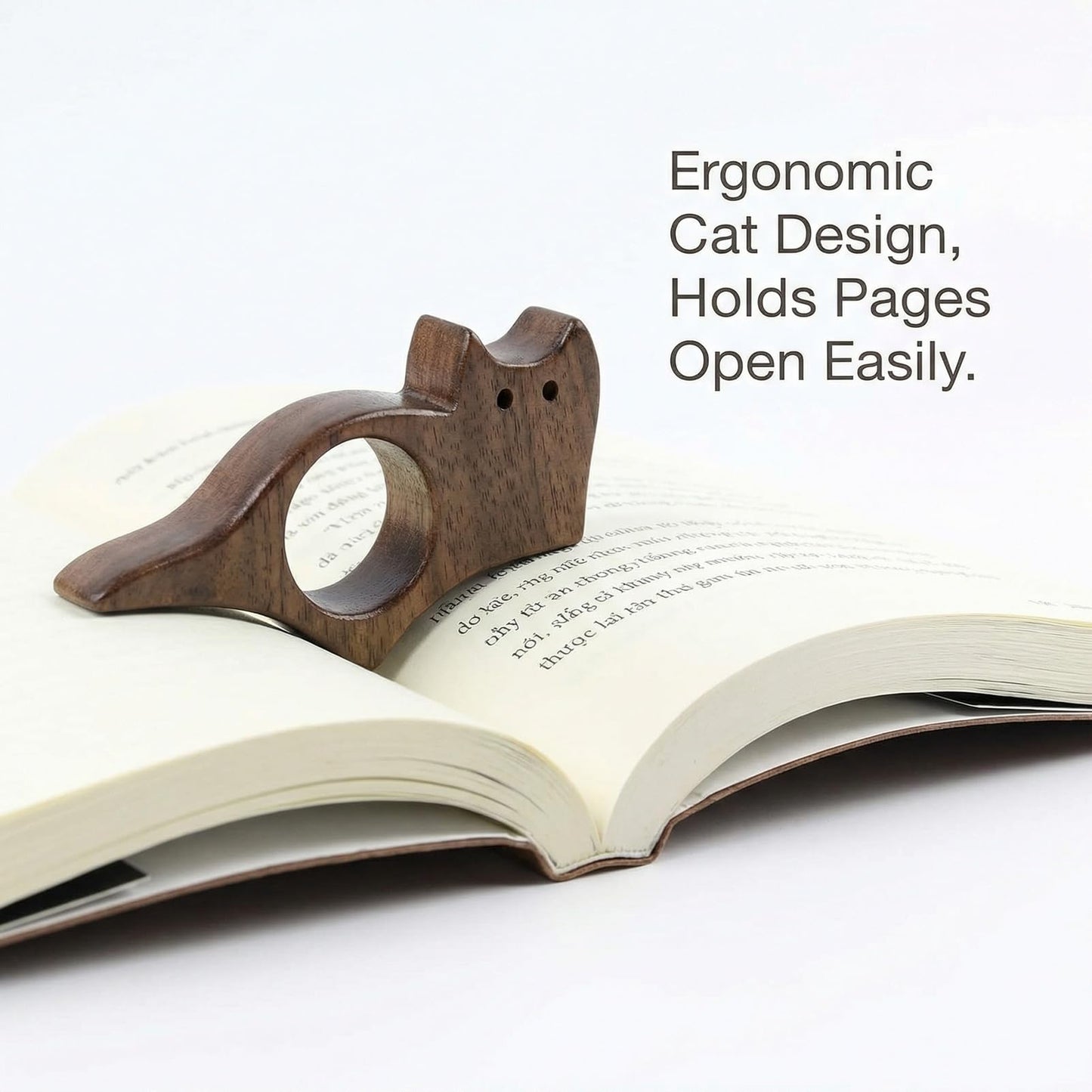 1 Pc Black Walnut Cat-Shaped Book Page Holder, Single-Hand Reading Accessory, Cute Bookmark for Book Lovers, Premium Gift for Women Readers & Cat Enthusiasts