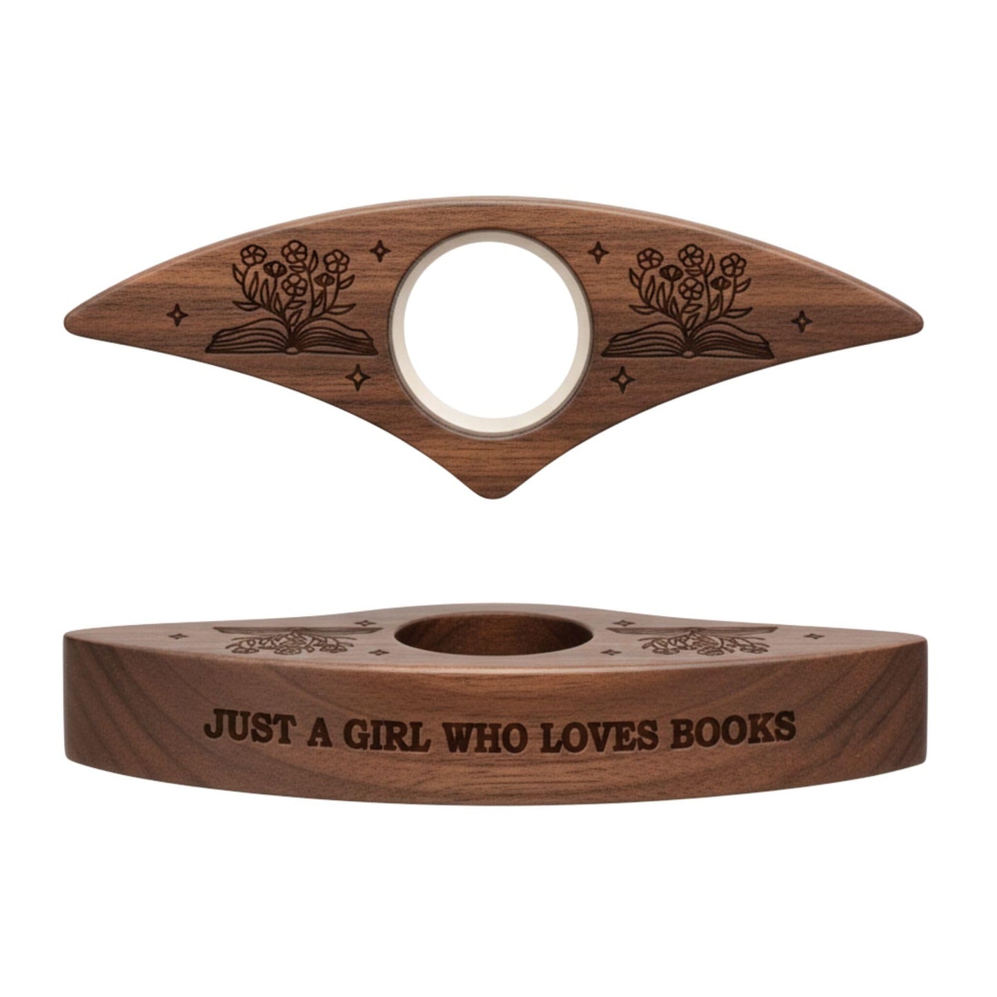 Book Page Holder, Thumb Book Page Holders, Wooden Holder for Readings, Gifts for Book Lovers Teachers Appreciation Gifts, Reading Accessories (Walnut - Just A Girl Who Loves Books)
