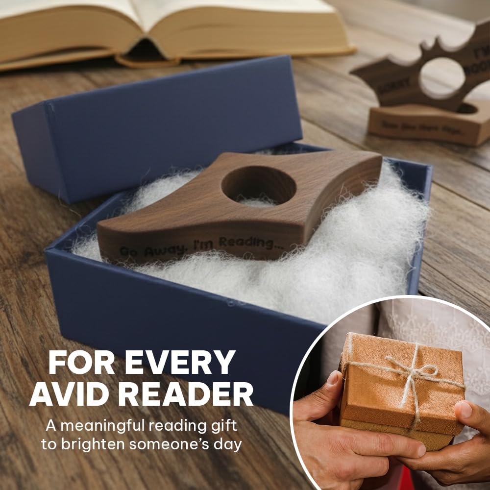 Book Page Holder, Thumb Book Page Holders, Wooden Holder for Readings, Gifts for Book Lovers Teachers Appreciation Gifts, Reading Accessories (Walnut - Just A Girl Who Loves Books)