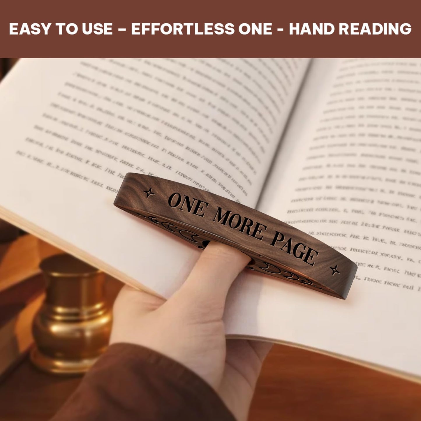Book Page Holder, Thumb Book Page Holders, Wooden Holder for Readings, Gifts for Book Lovers Teachers Appreciation Gifts, Reading Accessories (Walnut - Just A Girl Who Loves Books)