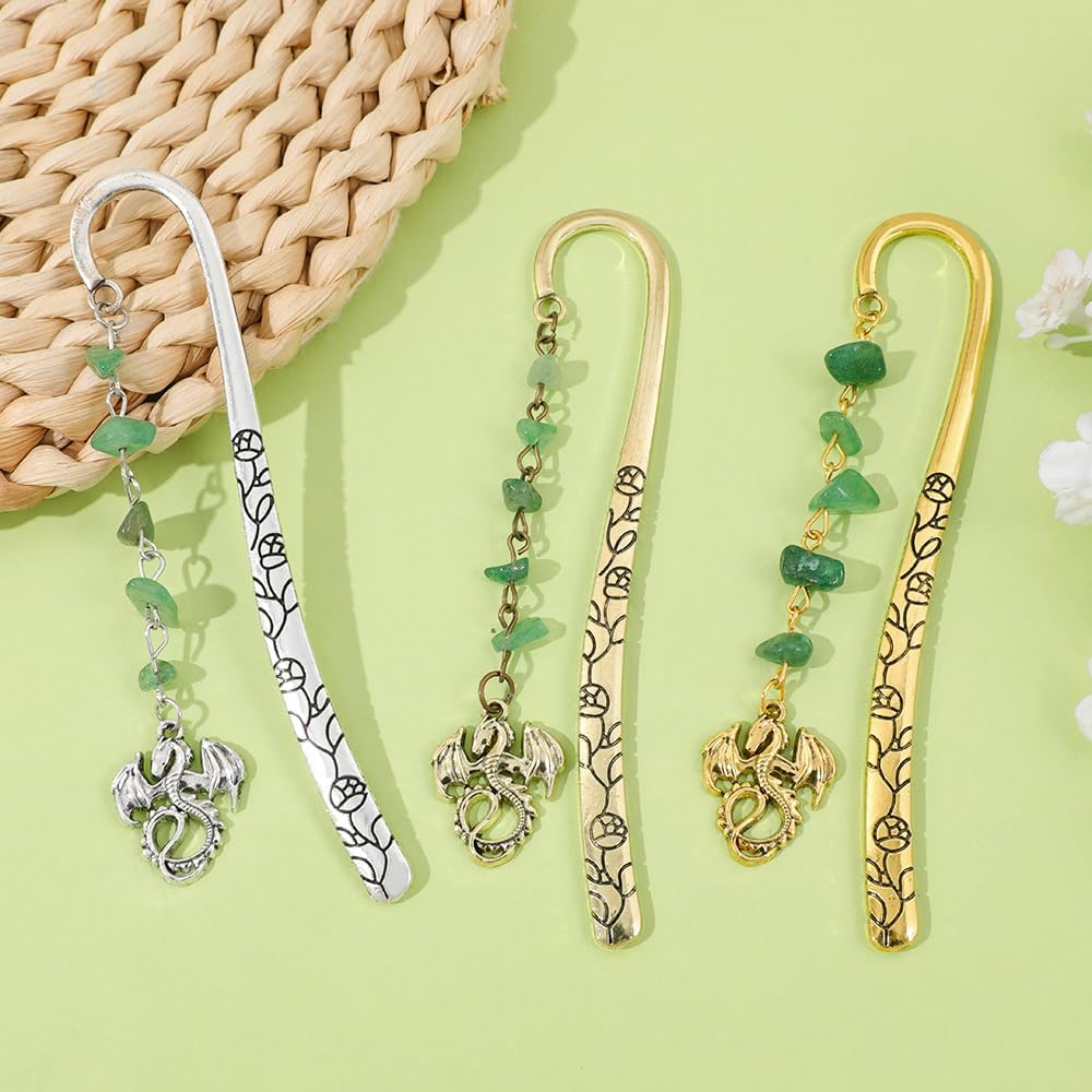 Vintage Sun Bookmarks Metal Hook Bookmark Book Lover Book Accessories for Men and Women Book Lovers Essential Students School Supplies (Dragon Bookmark 3PCS)