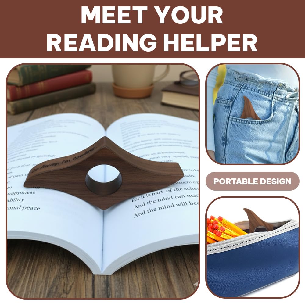 Book Page Holder, Thumb Book Page Holders, Wooden Holder for Readings, Gifts for Book Lovers Teachers Appreciation Gifts, Reading Accessories (Walnut - Just A Girl Who Loves Books)