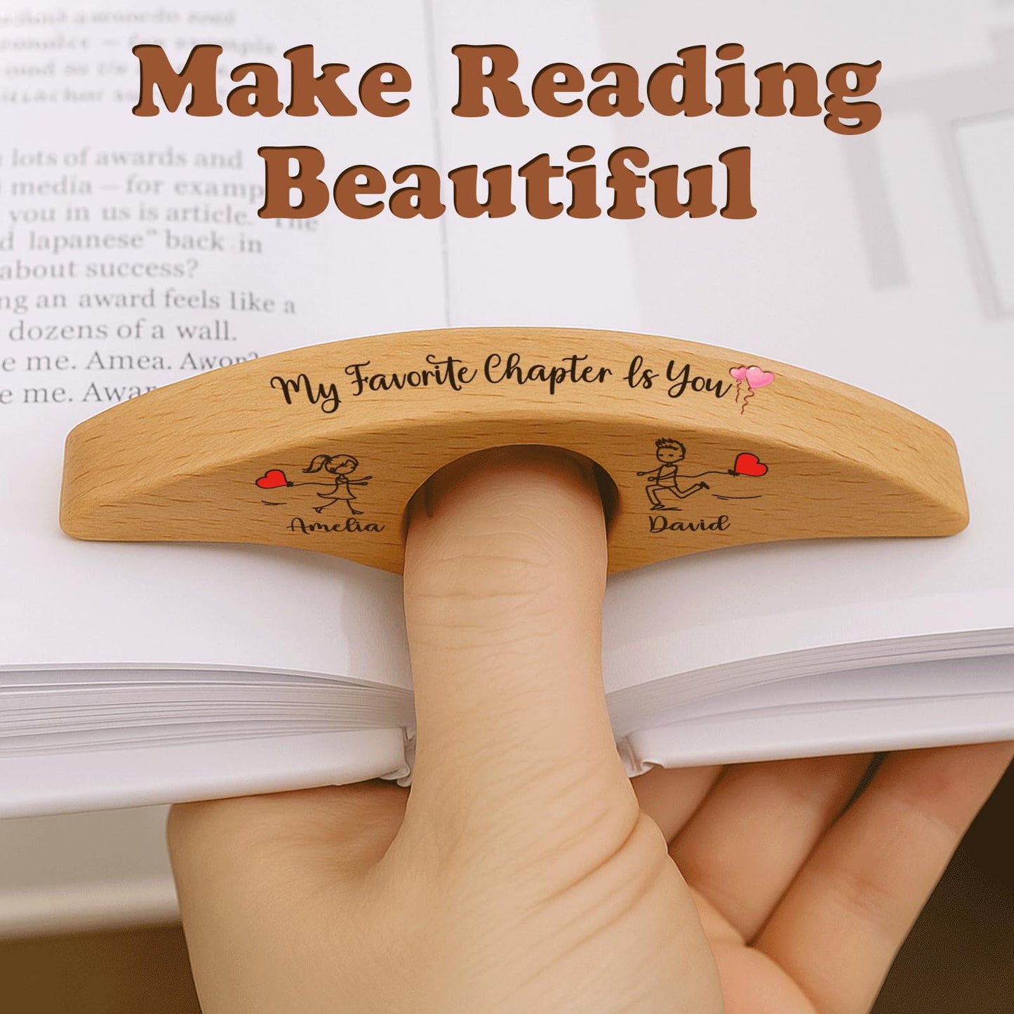 Personalized Valentines Book Page Holder, Custom Wooden Thumb Page Holder with Name, Book Accessories for Reading Lovers, Personalized Bookish Couple Gift for Her Girlfriend Wife Style 01