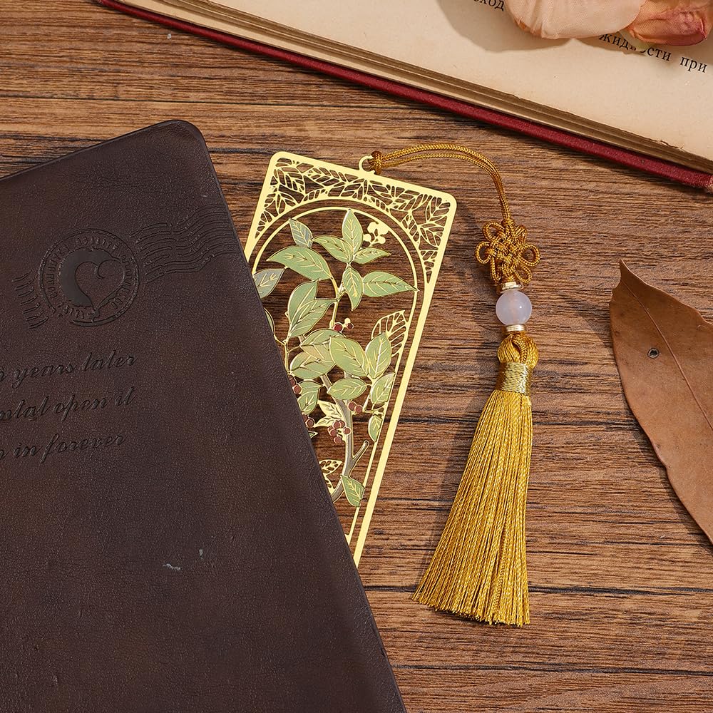 2pcs Bookmark Ginkgo Leaf Theme Elegant Natural Book Marks Set with Tassel, Cute Bookmarks for Writers, Kids, Teens, Men Readers, Reading Accessories Gifts for Book Lovers