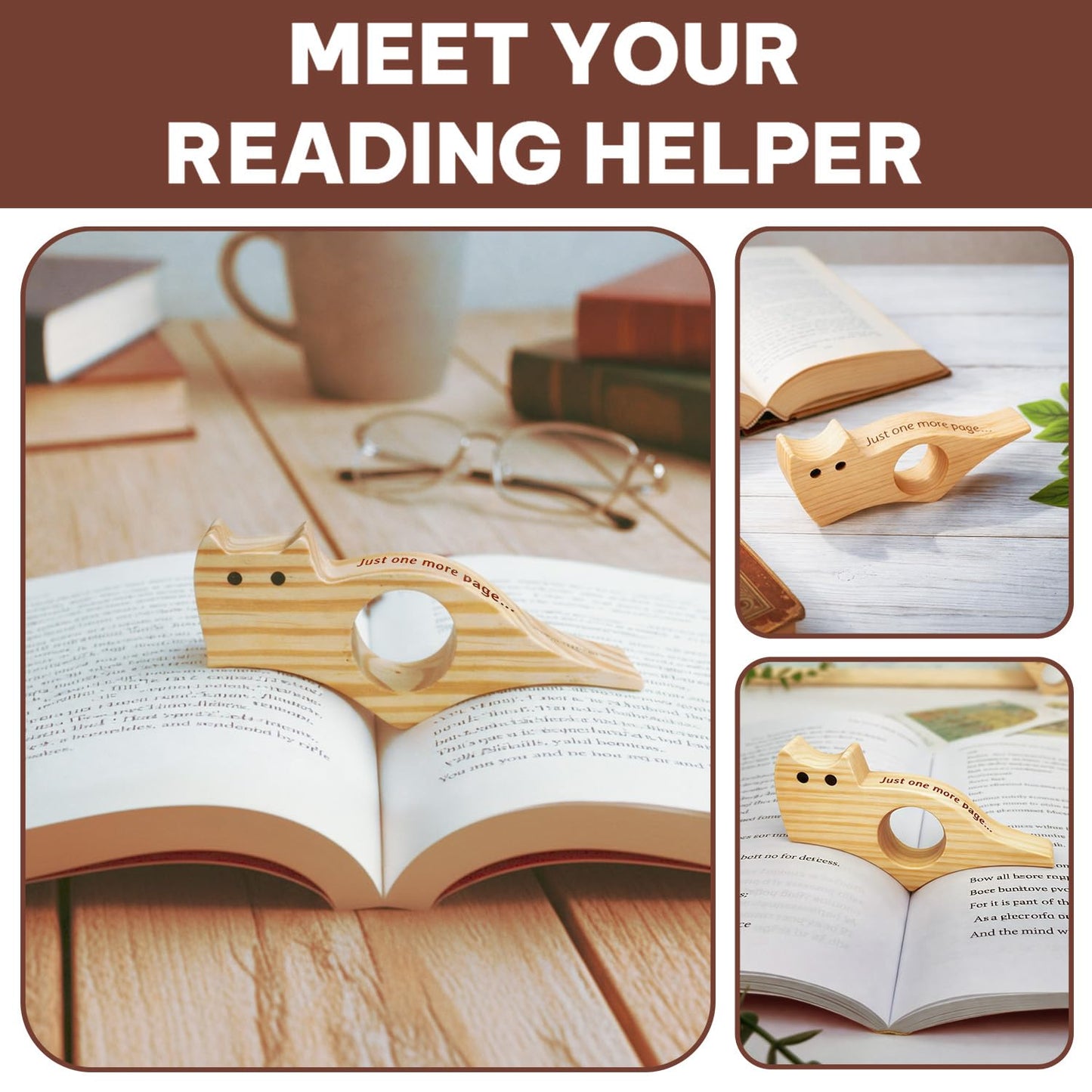 Book Page Holder, Thumb Book Page Holders, Wooden Holder for Readings, Gifts for Book Lovers Teachers Appreciation Gifts, Reading Accessories (Walnut - Just A Girl Who Loves Books)