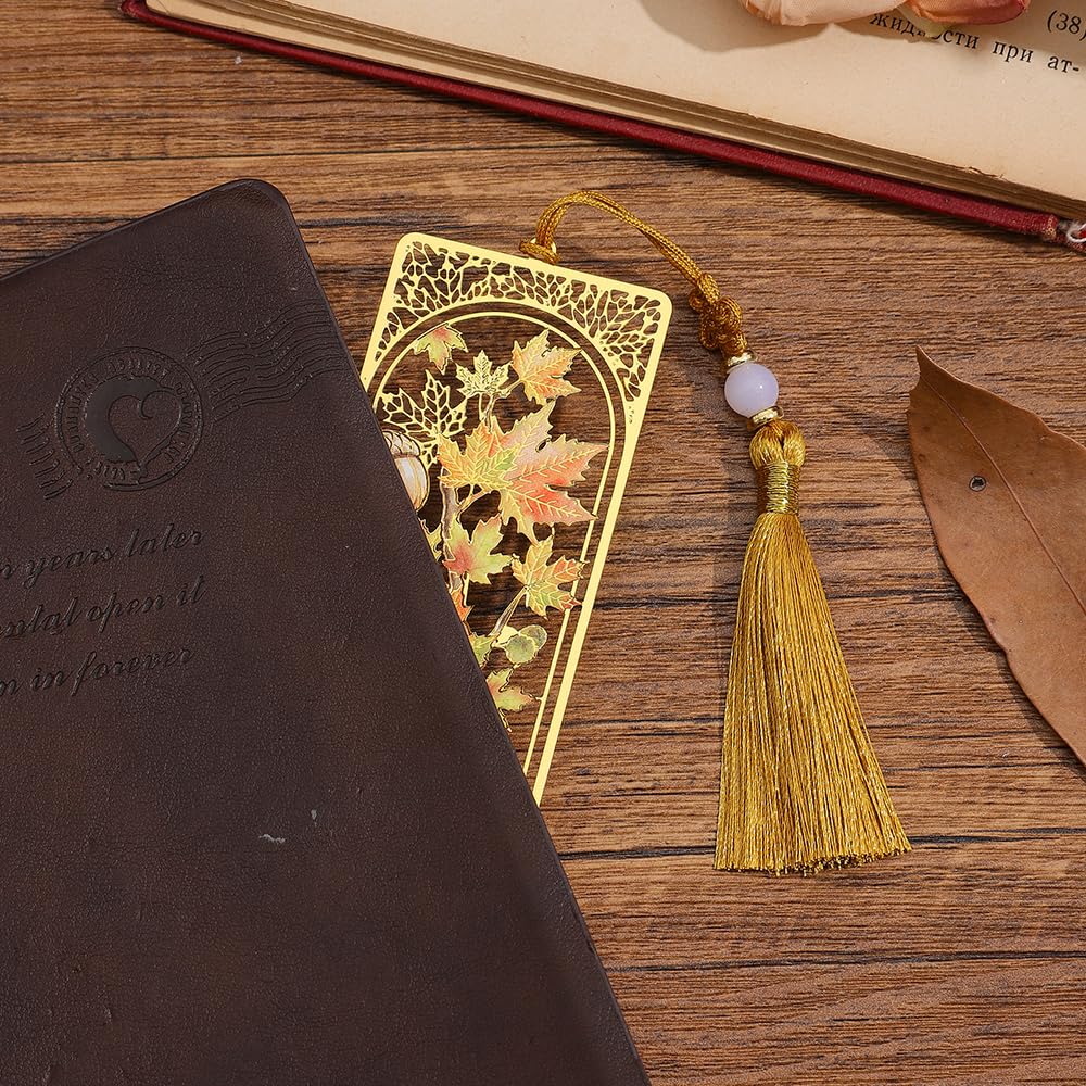 2pcs Bookmark Ginkgo Leaf Theme Elegant Natural Book Marks Set with Tassel, Cute Bookmarks for Writers, Kids, Teens, Men Readers, Reading Accessories Gifts for Book Lovers
