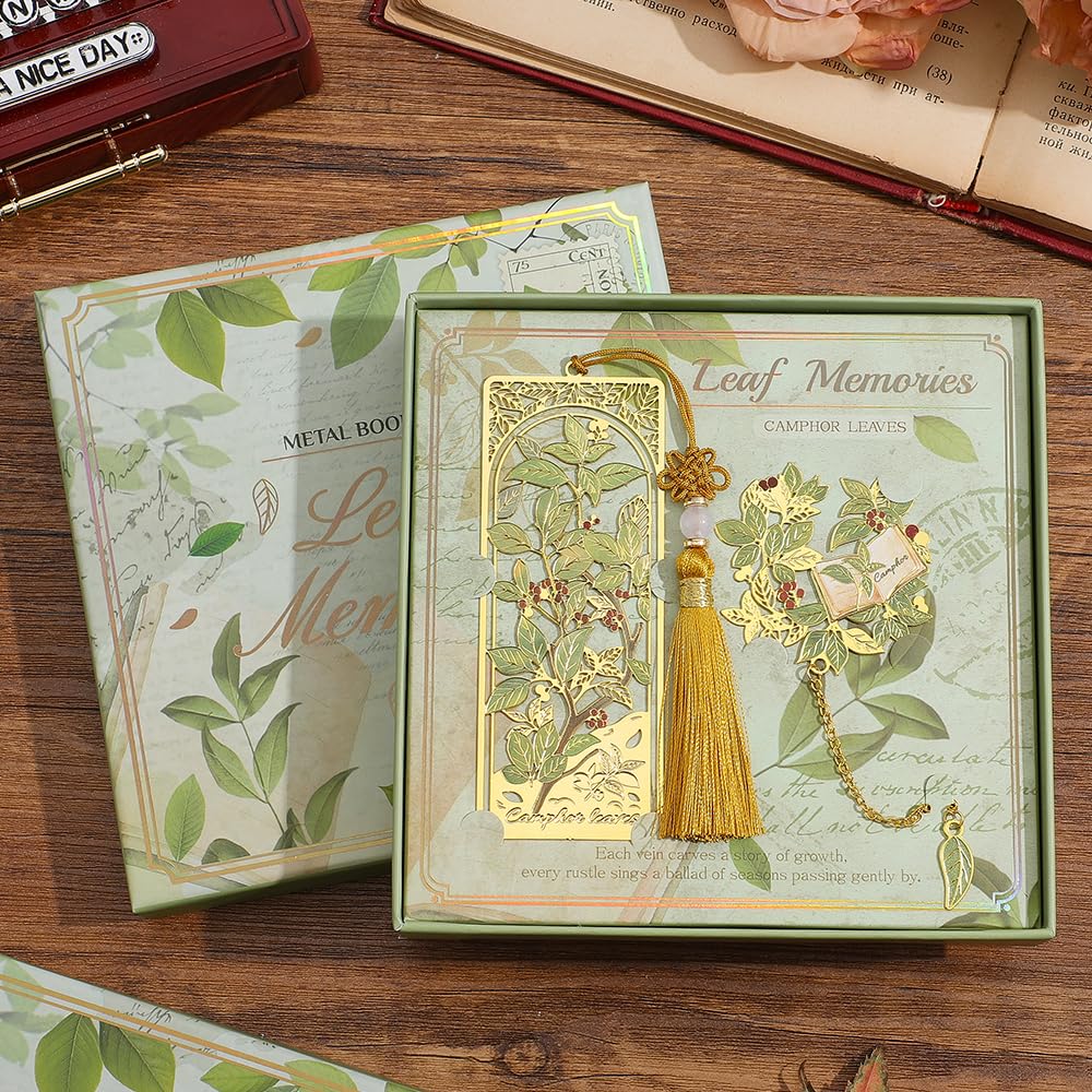 2pcs Bookmark Ginkgo Leaf Theme Elegant Natural Book Marks Set with Tassel, Cute Bookmarks for Writers, Kids, Teens, Men Readers, Reading Accessories Gifts for Book Lovers