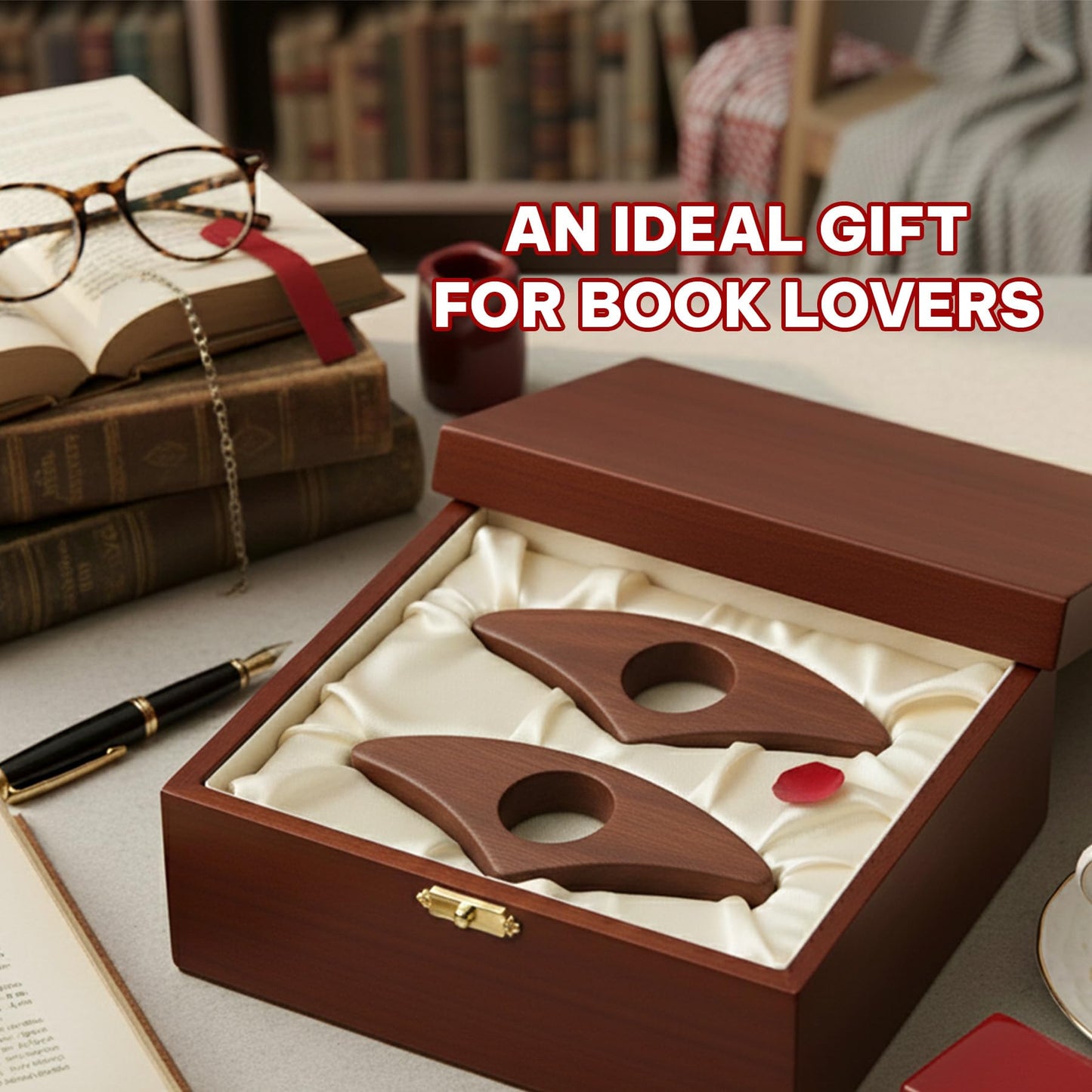 Book Page Holder, Thumb Book Page Holders, Wooden Holder for Readings, Gifts for Book Lovers Teachers Appreciation Gifts, Reading Accessories (Walnut - Just A Girl Who Loves Books)