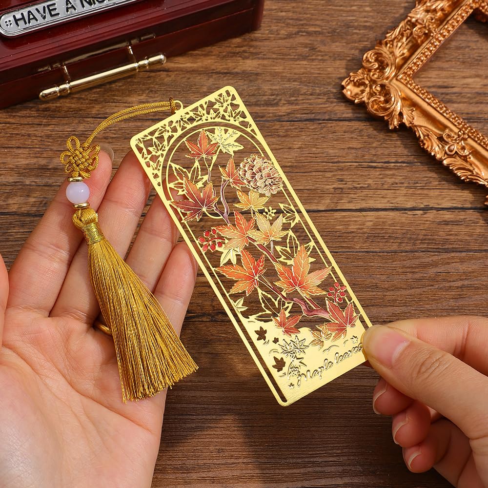 2pcs Bookmark Ginkgo Leaf Theme Elegant Natural Book Marks Set with Tassel, Cute Bookmarks for Writers, Kids, Teens, Men Readers, Reading Accessories Gifts for Book Lovers
