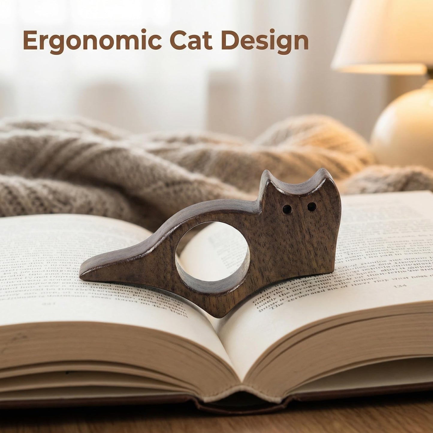 1 Pc Black Walnut Cat-Shaped Book Page Holder, Single-Hand Reading Accessory, Cute Bookmark for Book Lovers, Premium Gift for Women Readers & Cat Enthusiasts