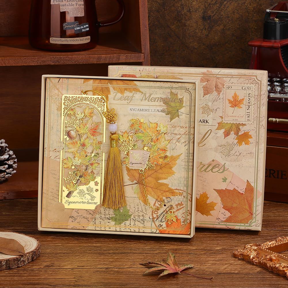 2pcs Bookmark Ginkgo Leaf Theme Elegant Natural Book Marks Set with Tassel, Cute Bookmarks for Writers, Kids, Teens, Men Readers, Reading Accessories Gifts for Book Lovers