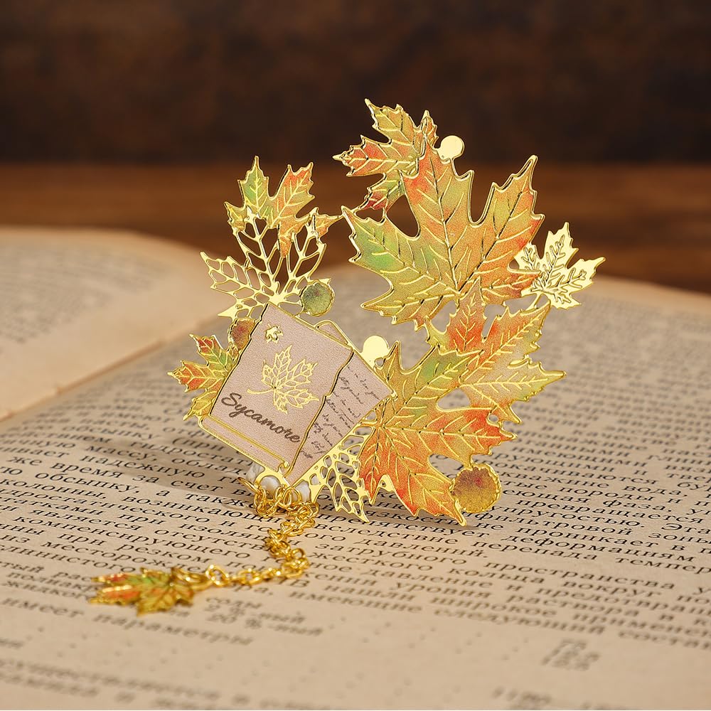 2pcs Bookmark Ginkgo Leaf Theme Elegant Natural Book Marks Set with Tassel, Cute Bookmarks for Writers, Kids, Teens, Men Readers, Reading Accessories Gifts for Book Lovers