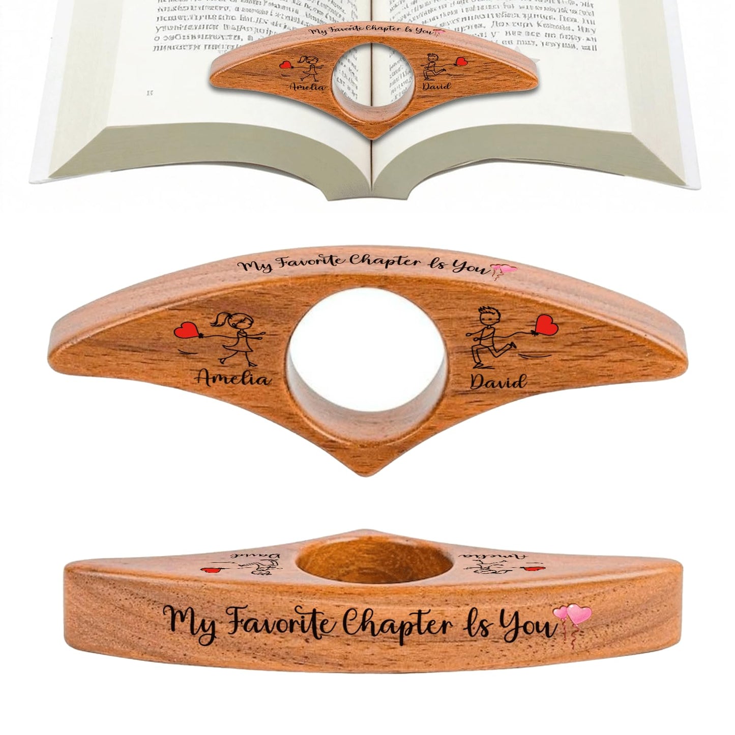 Personalized Valentines Book Page Holder, Custom Wooden Thumb Page Holder with Name, Book Accessories for Reading Lovers, Personalized Bookish Couple Gift for Her Girlfriend Wife Style 01