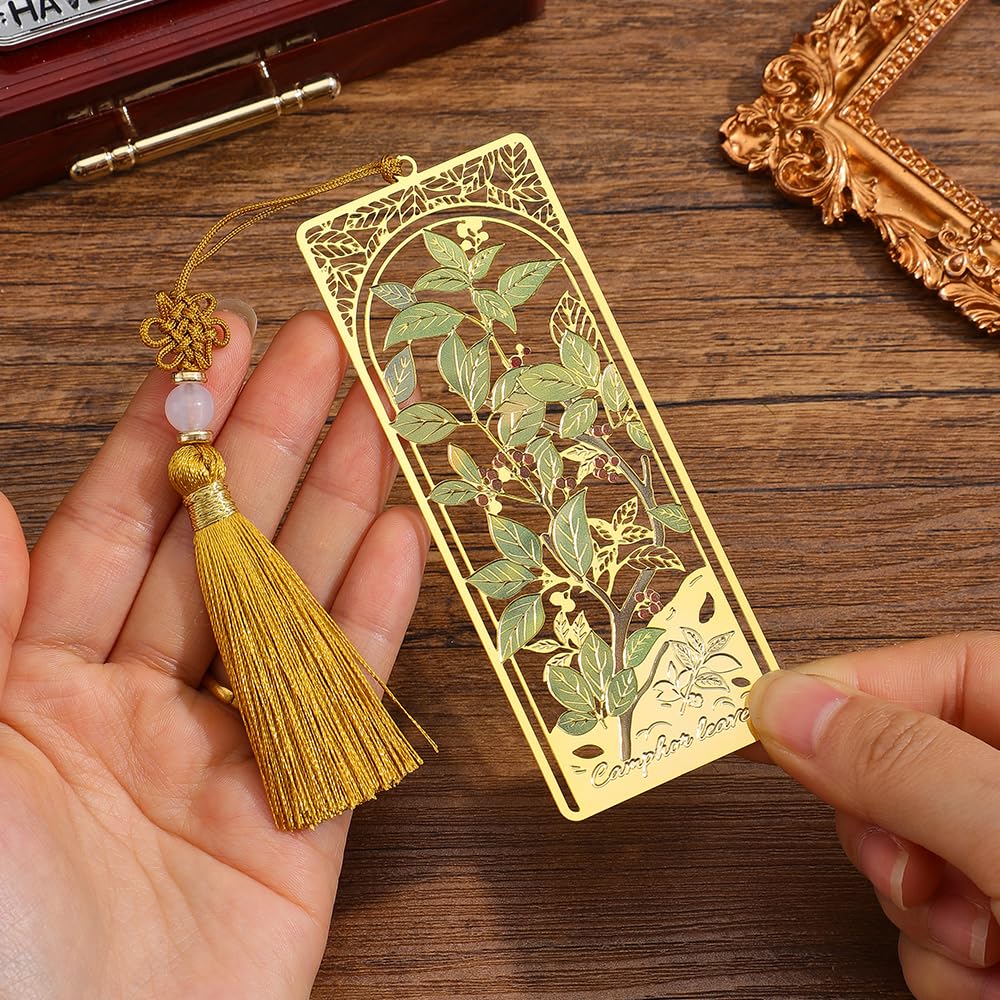 2pcs Bookmark Ginkgo Leaf Theme Elegant Natural Book Marks Set with Tassel, Cute Bookmarks for Writers, Kids, Teens, Men Readers, Reading Accessories Gifts for Book Lovers