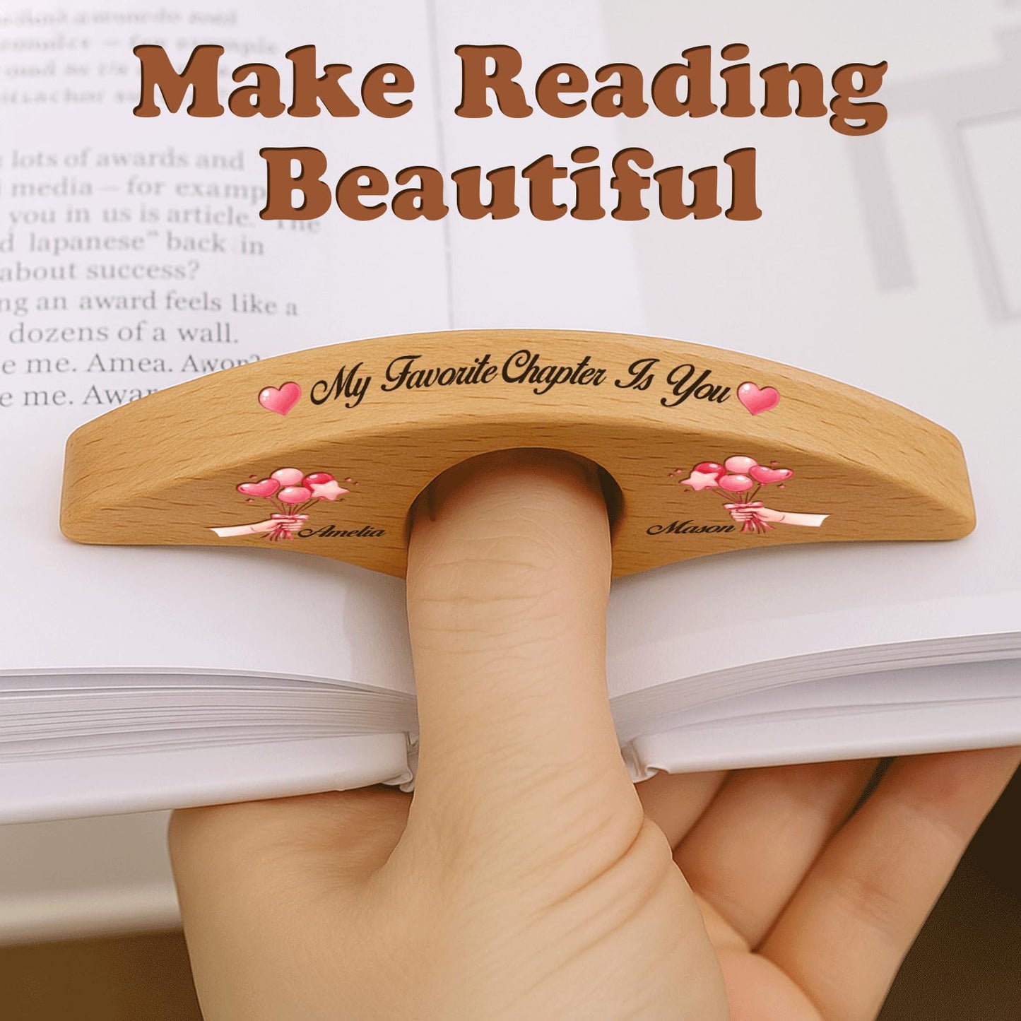 Personalized Valentines Book Page Holder, Custom Wooden Thumb Page Holder with Name, Book Accessories for Reading Lovers, Personalized Bookish Couple Gift for Her Girlfriend Wife Style 01