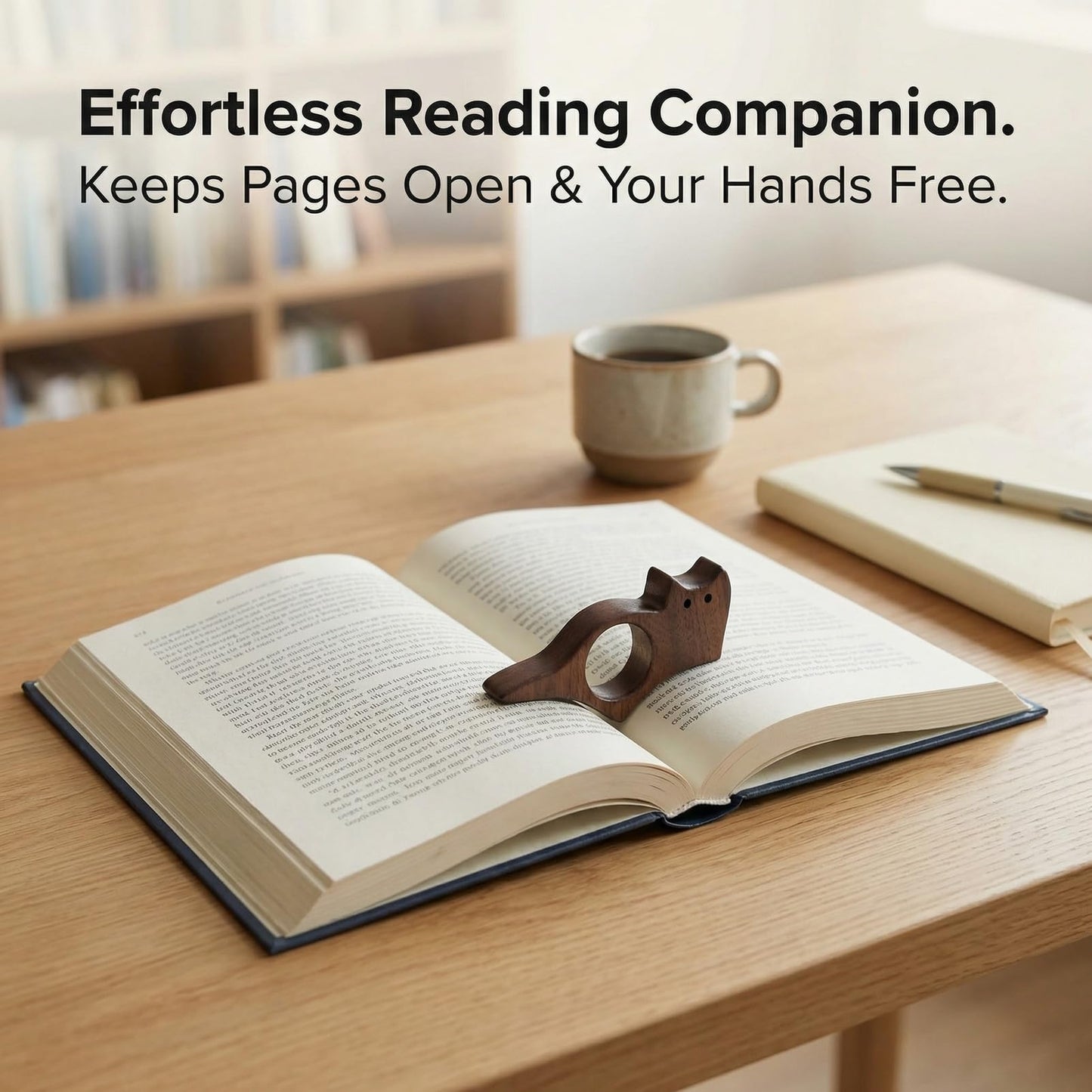 1 Pc Black Walnut Cat-Shaped Book Page Holder, Single-Hand Reading Accessory, Cute Bookmark for Book Lovers, Premium Gift for Women Readers & Cat Enthusiasts