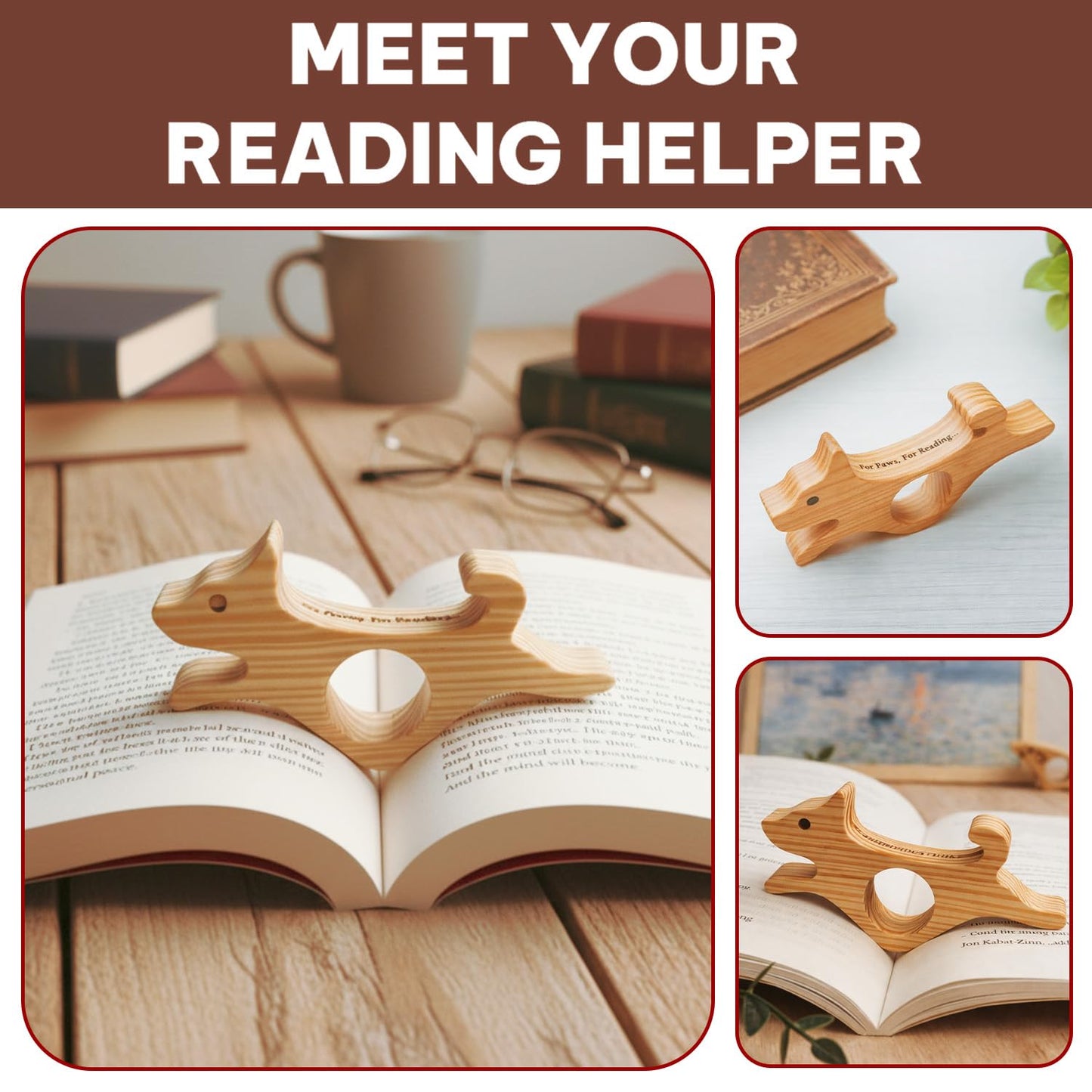 Book Page Holder, Thumb Book Page Holders, Wooden Holder for Readings, Gifts for Book Lovers Teachers Appreciation Gifts, Reading Accessories (Walnut - Just A Girl Who Loves Books)