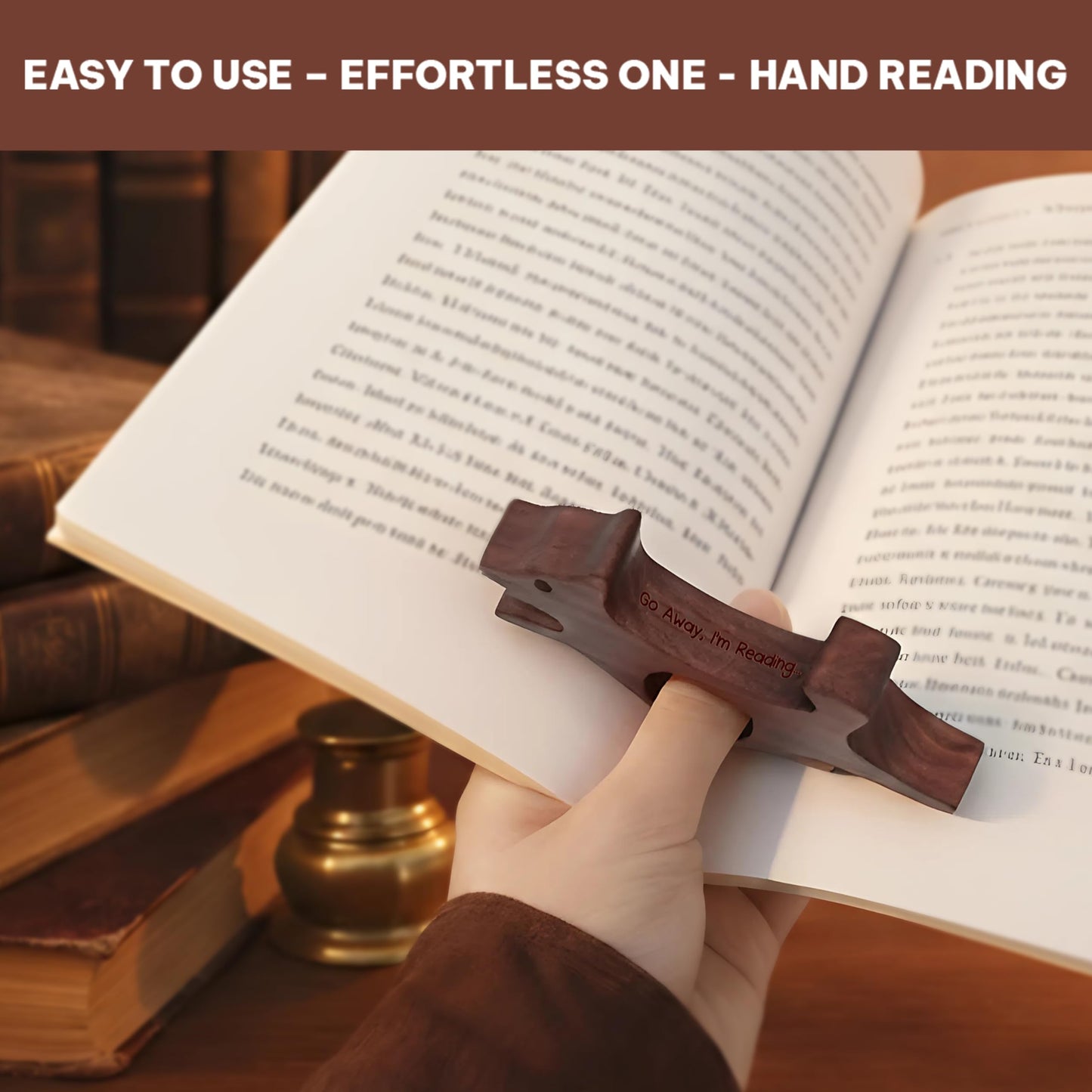 Book Page Holder, Thumb Book Page Holders, Wooden Holder for Readings, Gifts for Book Lovers Teachers Appreciation Gifts, Reading Accessories (Walnut - Just A Girl Who Loves Books)