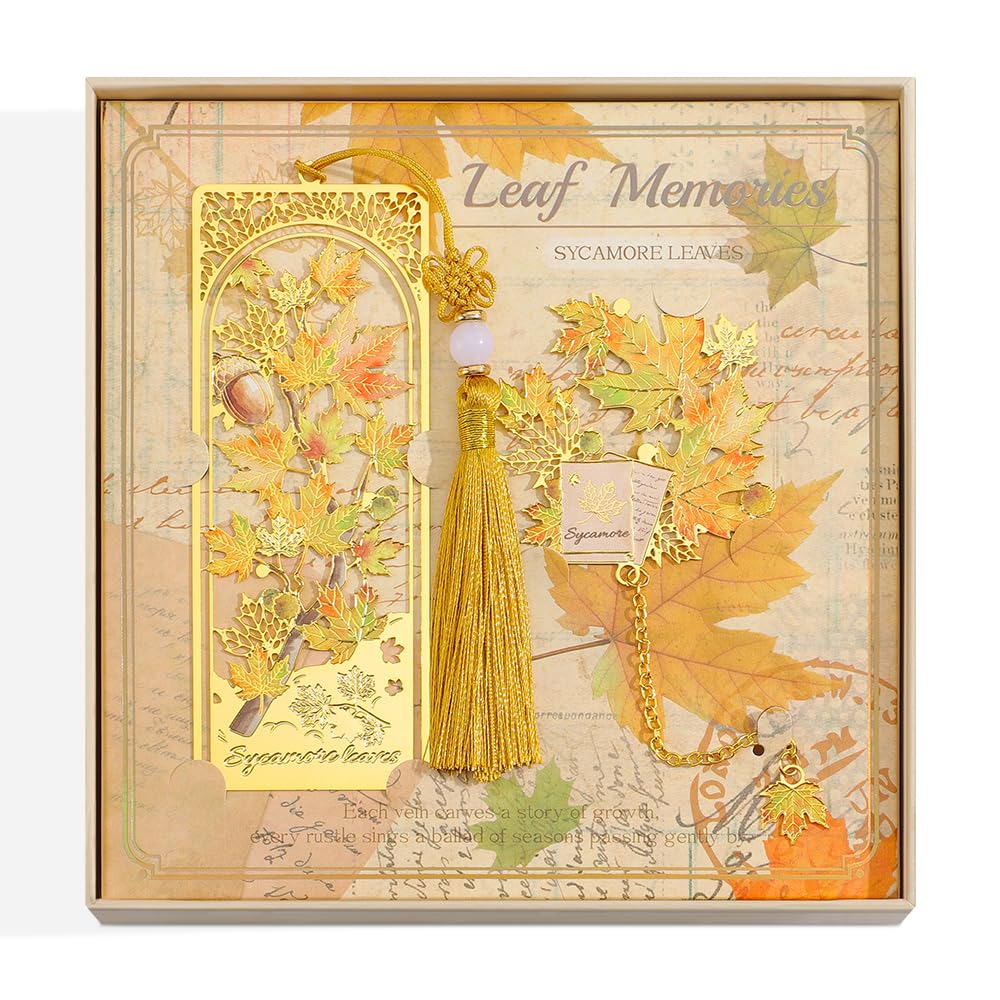 2pcs Bookmark Ginkgo Leaf Theme Elegant Natural Book Marks Set with Tassel, Cute Bookmarks for Writers, Kids, Teens, Men Readers, Reading Accessories Gifts for Book Lovers