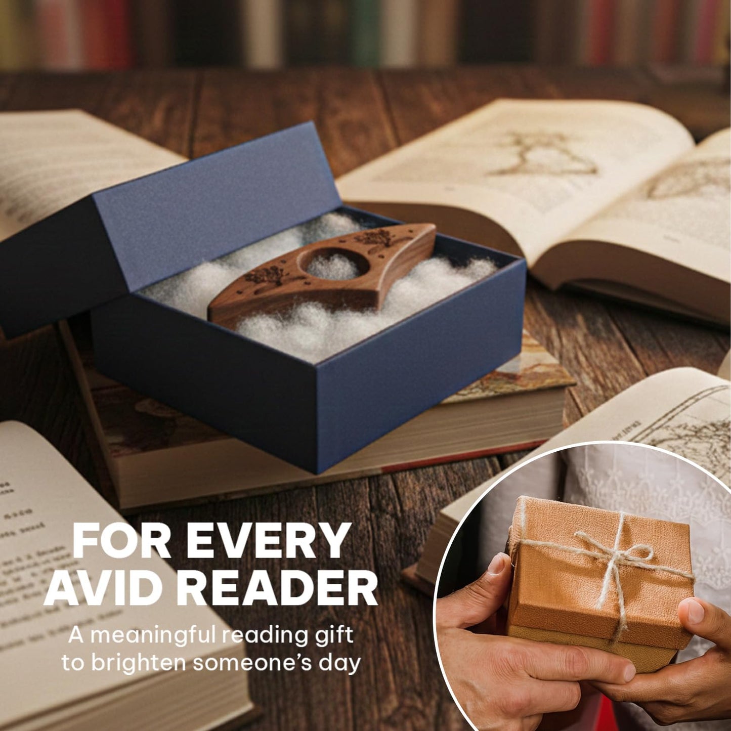 Book Page Holder, Thumb Book Page Holders, Wooden Holder for Readings, Gifts for Book Lovers Teachers Appreciation Gifts, Reading Accessories (Walnut - Just A Girl Who Loves Books)