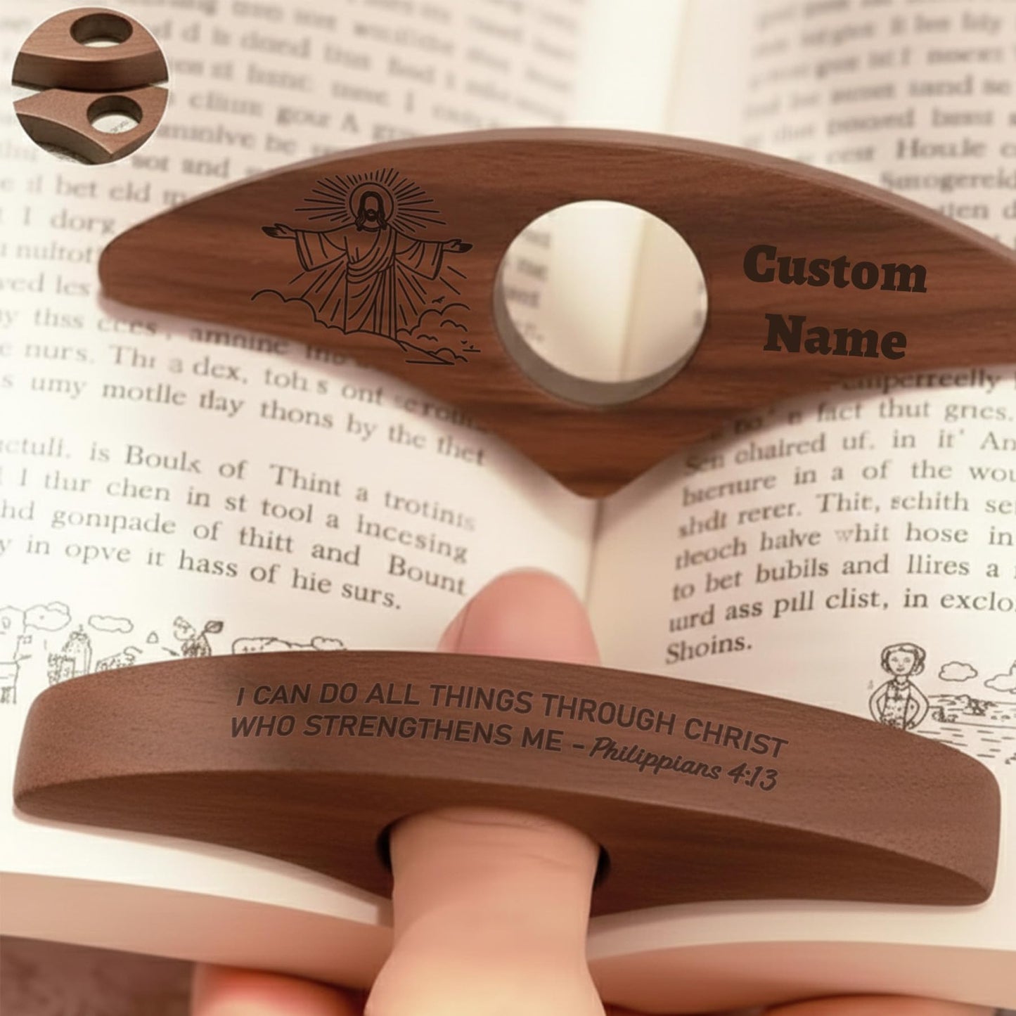 Book Page Holder, Thumb Book Page Holders, Wooden Holder for Readings, Gifts for Book Lovers Teachers Appreciation Gifts, Reading Accessories (Walnut - Just A Girl Who Loves Books)