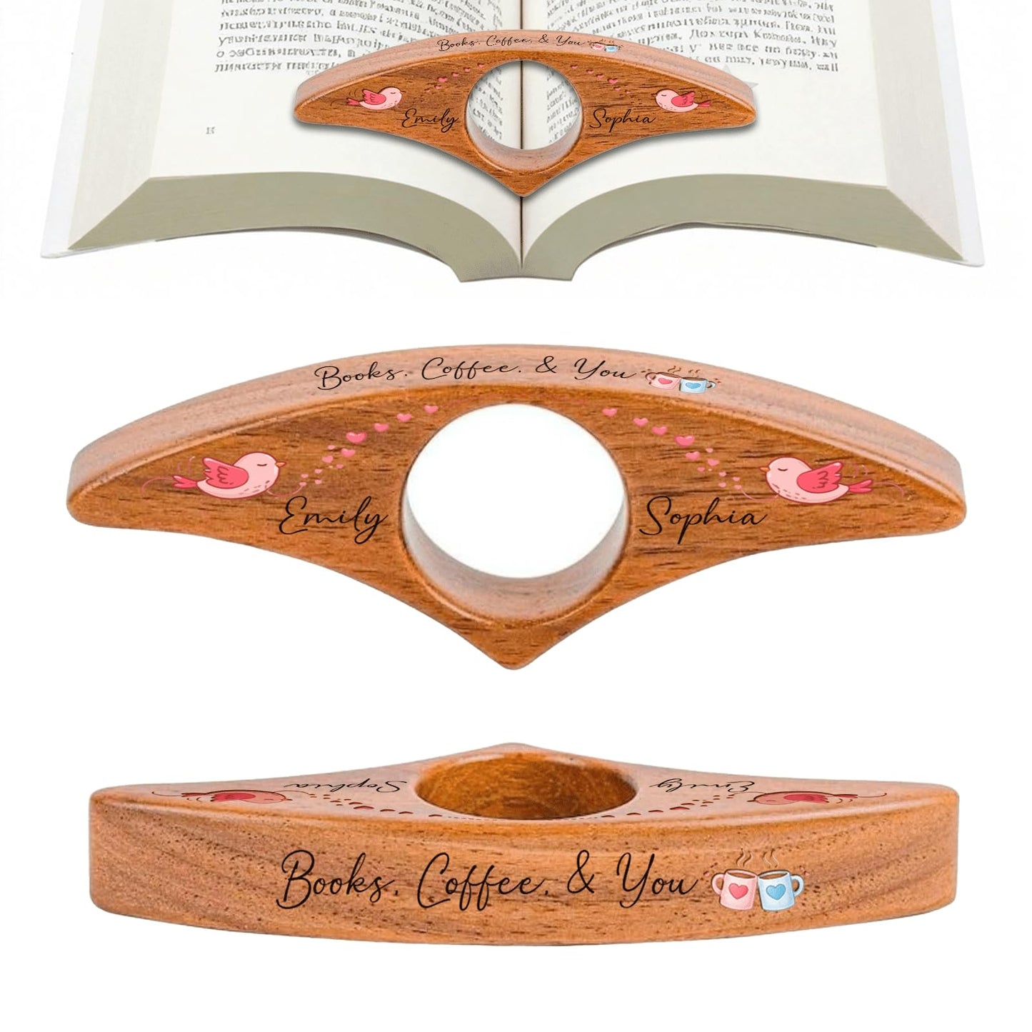 Personalized Valentines Book Page Holder, Custom Wooden Thumb Page Holder with Name, Book Accessories for Reading Lovers, Personalized Bookish Couple Gift for Her Girlfriend Wife Style 01
