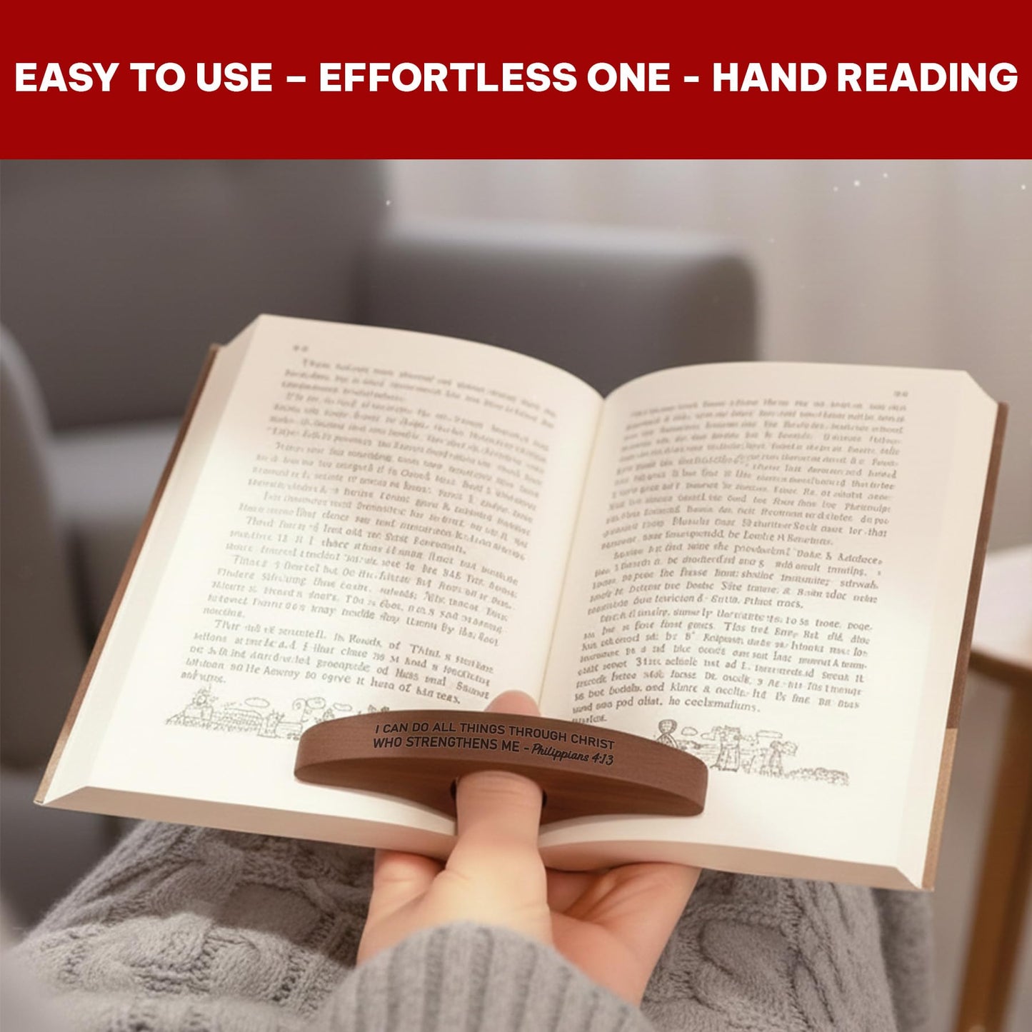 Book Page Holder, Thumb Book Page Holders, Wooden Holder for Readings, Gifts for Book Lovers Teachers Appreciation Gifts, Reading Accessories (Walnut - Just A Girl Who Loves Books)