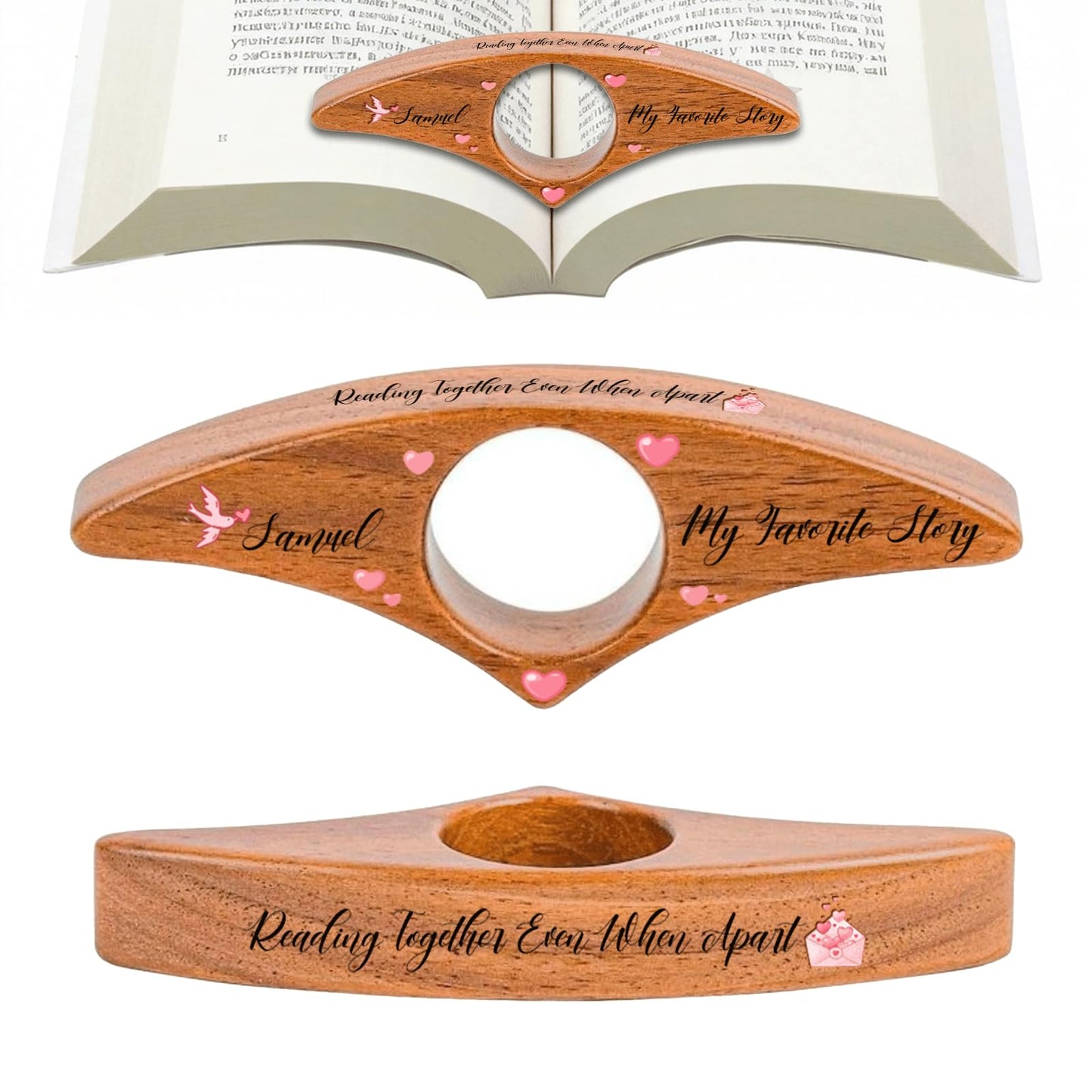 Personalized Valentines Book Page Holder, Custom Wooden Thumb Page Holder with Name, Book Accessories for Reading Lovers, Personalized Bookish Couple Gift for Her Girlfriend Wife Style 01