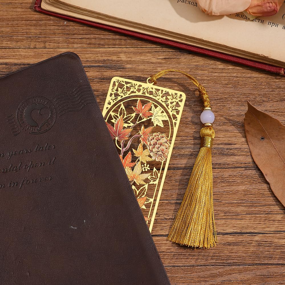 2pcs Bookmark Ginkgo Leaf Theme Elegant Natural Book Marks Set with Tassel, Cute Bookmarks for Writers, Kids, Teens, Men Readers, Reading Accessories Gifts for Book Lovers