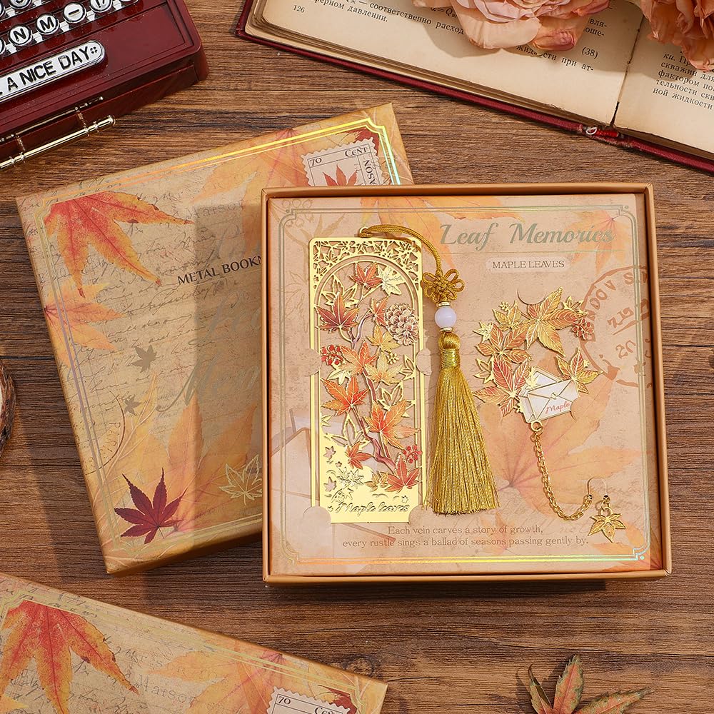 2pcs Bookmark Ginkgo Leaf Theme Elegant Natural Book Marks Set with Tassel, Cute Bookmarks for Writers, Kids, Teens, Men Readers, Reading Accessories Gifts for Book Lovers