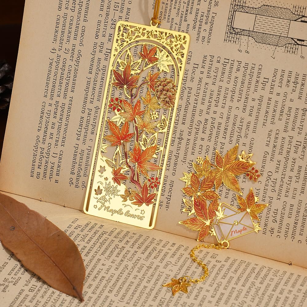 2pcs Bookmark Ginkgo Leaf Theme Elegant Natural Book Marks Set with Tassel, Cute Bookmarks for Writers, Kids, Teens, Men Readers, Reading Accessories Gifts for Book Lovers