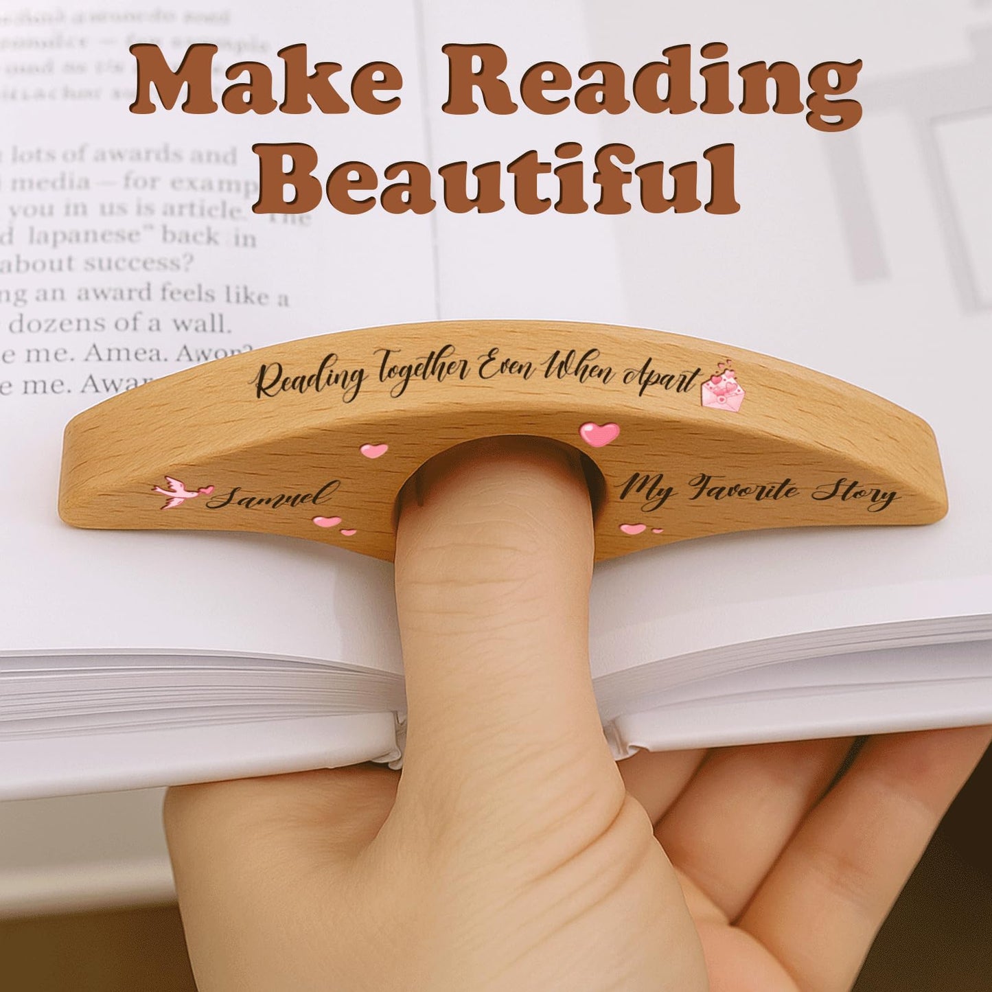 Personalized Valentines Book Page Holder, Custom Wooden Thumb Page Holder with Name, Book Accessories for Reading Lovers, Personalized Bookish Couple Gift for Her Girlfriend Wife Style 01