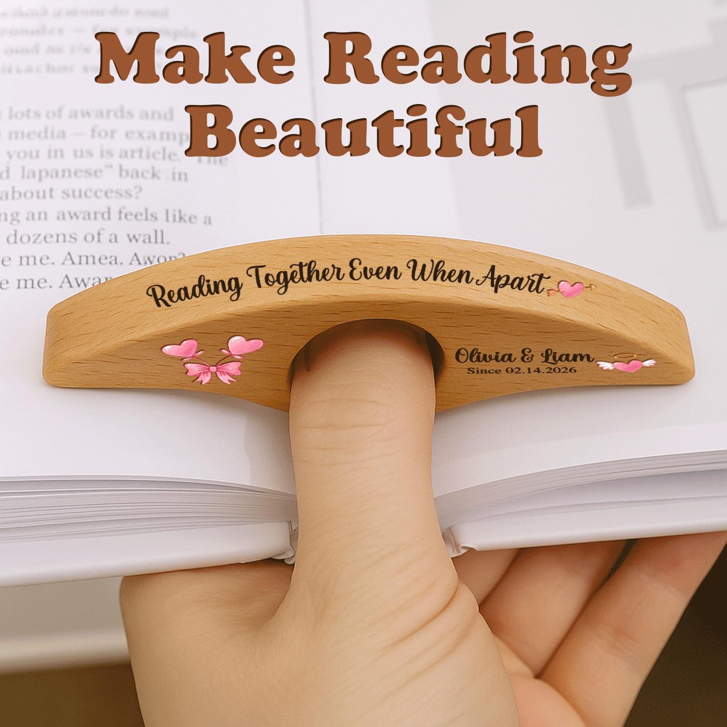 Personalized Valentines Book Page Holder, Custom Wooden Thumb Page Holder with Name, Book Accessories for Reading Lovers, Personalized Bookish Couple Gift for Her Girlfriend Wife Style 01