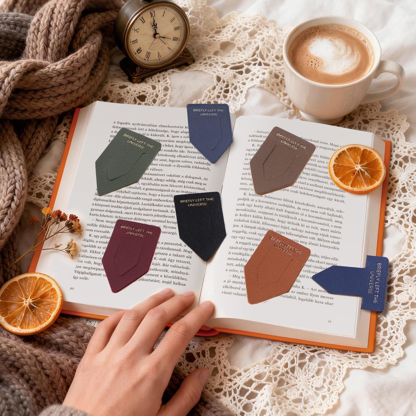 Leather Bookmark for Reading Women, BRIEFLY Left THE Universe Bookmarks, Index Book Marks for Book Lovers, 6 Pcs Light Color Set
