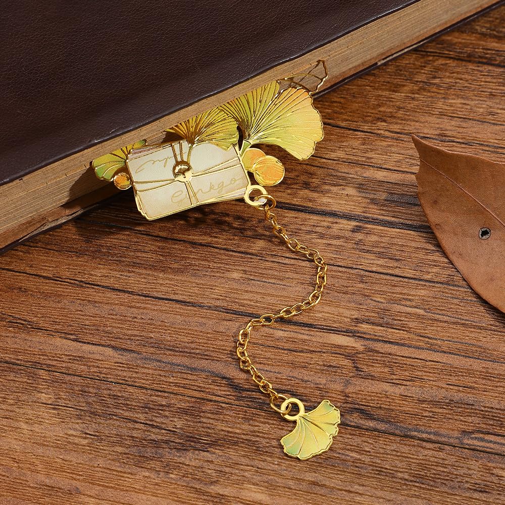 2pcs Bookmark Ginkgo Leaf Theme Elegant Natural Book Marks Set with Tassel, Cute Bookmarks for Writers, Kids, Teens, Men Readers, Reading Accessories Gifts for Book Lovers