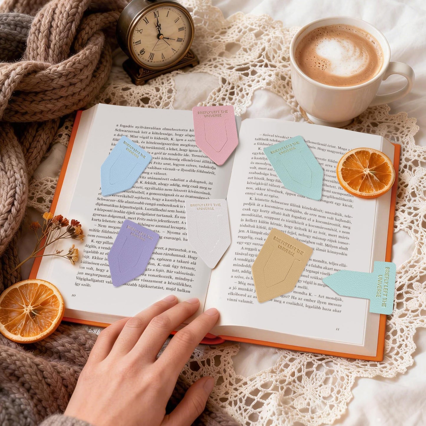 Leather Bookmark for Reading Women, BRIEFLY Left THE Universe Bookmarks, Index Book Marks for Book Lovers, 6 Pcs Light Color Set