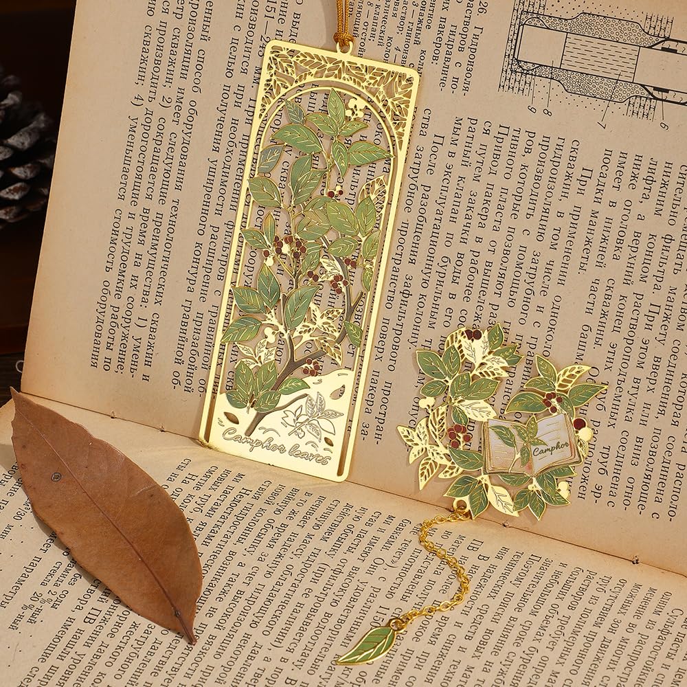2pcs Bookmark Ginkgo Leaf Theme Elegant Natural Book Marks Set with Tassel, Cute Bookmarks for Writers, Kids, Teens, Men Readers, Reading Accessories Gifts for Book Lovers
