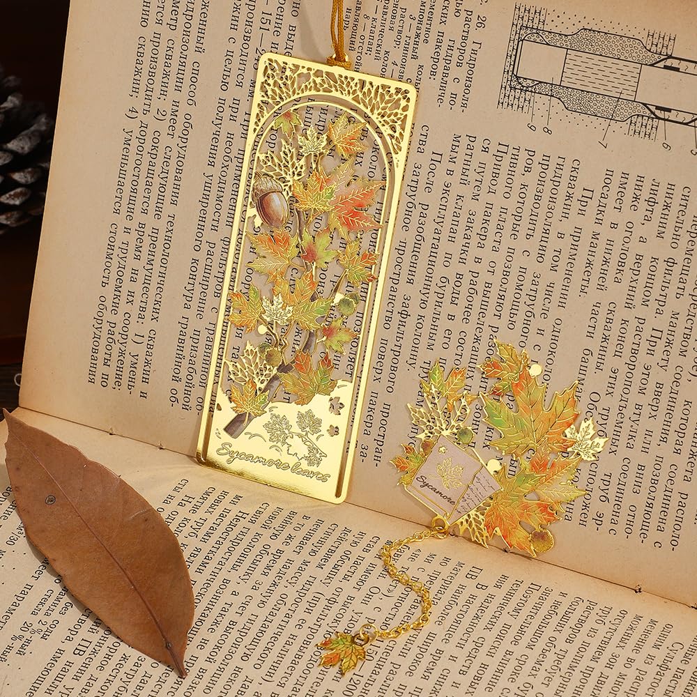 2pcs Bookmark Ginkgo Leaf Theme Elegant Natural Book Marks Set with Tassel, Cute Bookmarks for Writers, Kids, Teens, Men Readers, Reading Accessories Gifts for Book Lovers